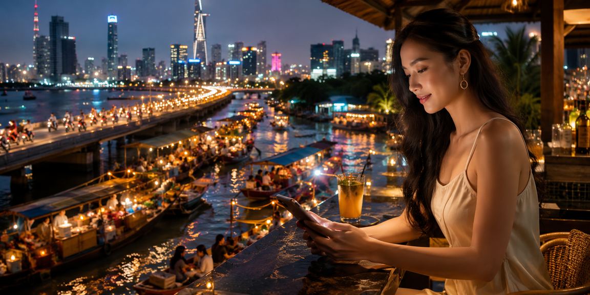 Người dùng xem bản đồ nền tảng giải trí trên điện thoại cá nhân